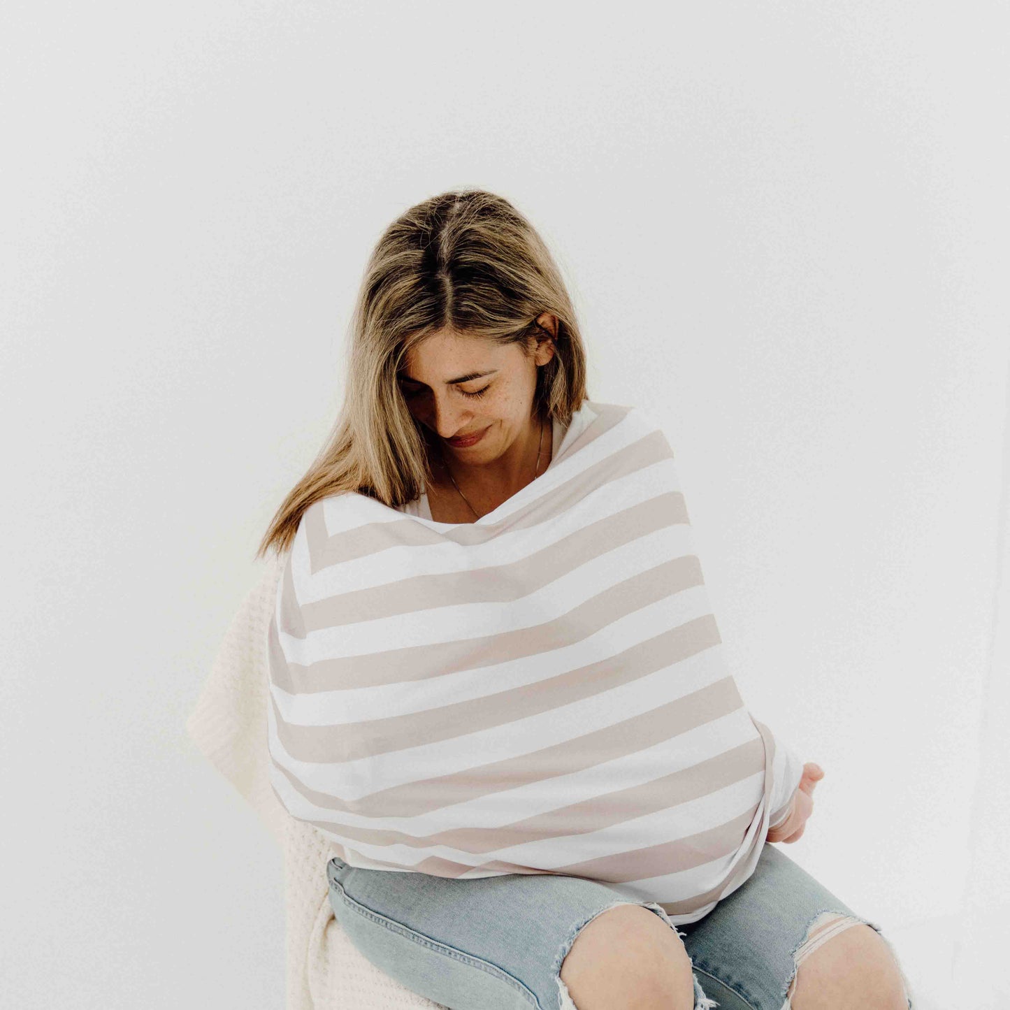 Seashell Stripe Beige 6-In-1 Multi-Use Capsule Cover | Includes Free Top Knot Beanie | Pre-Order