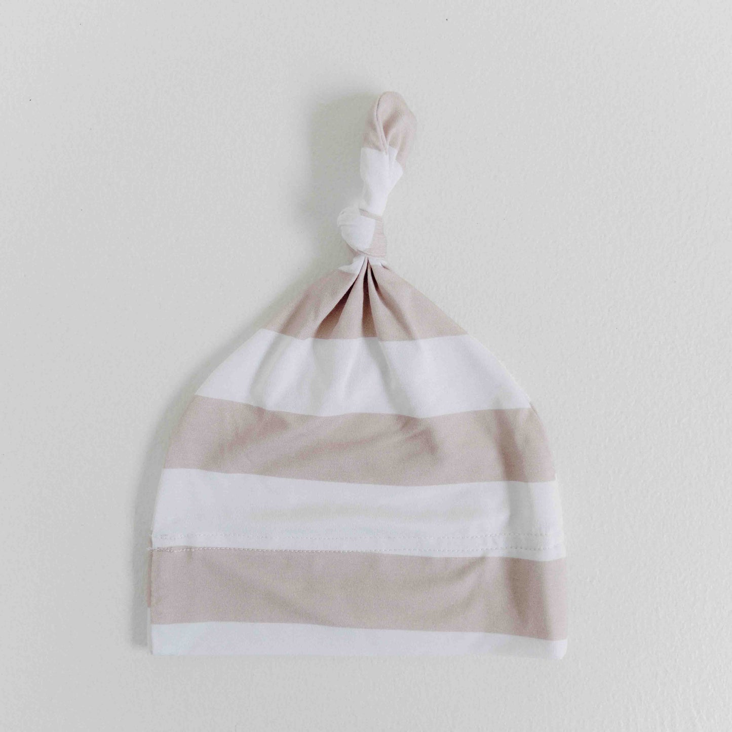 Seashell Stripe Beige Top Knot Beanie