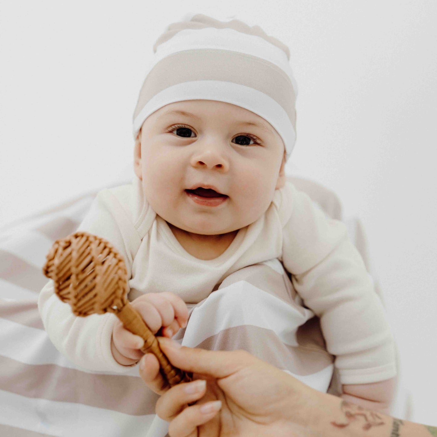 Seashell Stripe Beige 6-In-1 Multi-Use Capsule Cover | Includes Free Top Knot Beanie | Pre-Order