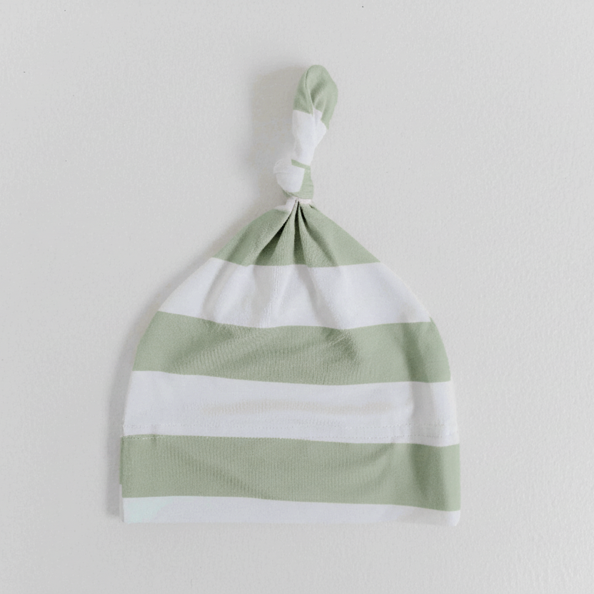 Sage Stripe -Top Knot Beanie
