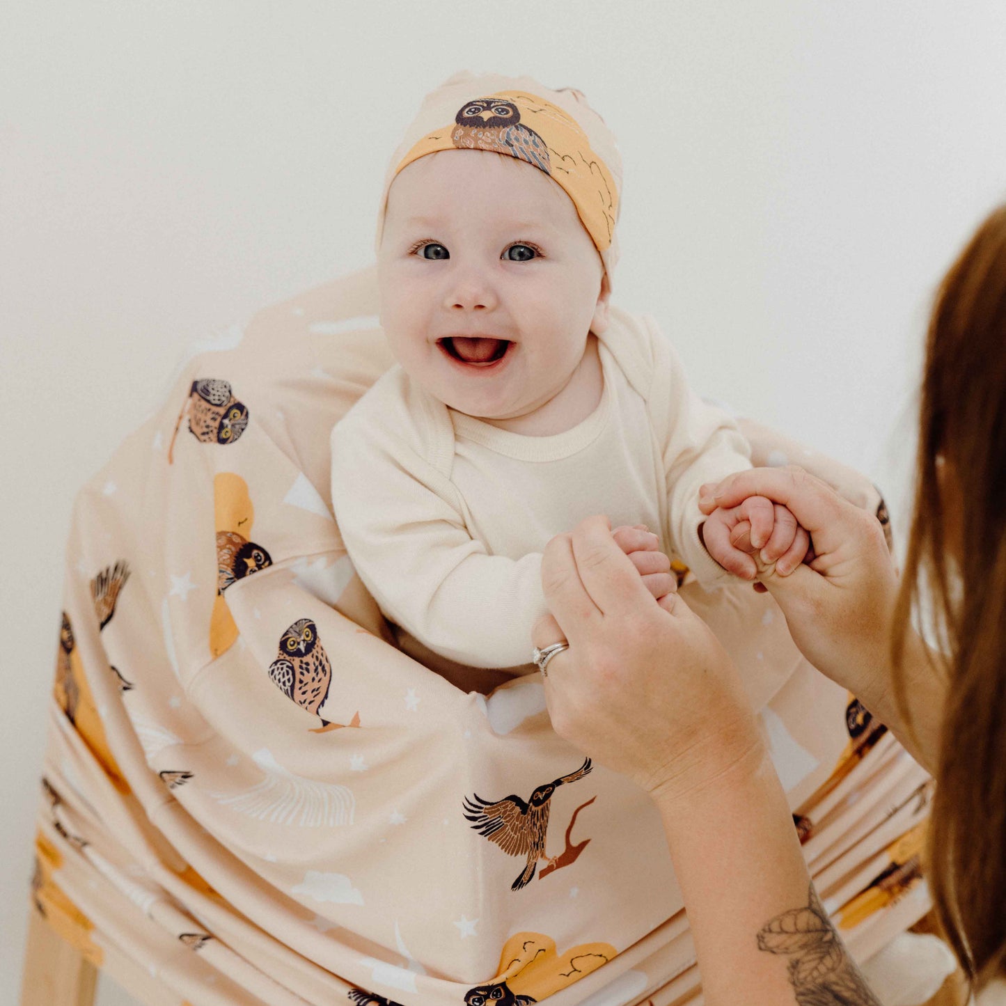Owl & Mountains -  Ruru & Taranaki 6-In-1 Multi-Use Capsule Cover  | Includes Free Top Knot Beanie