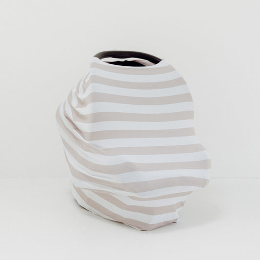 Seashell Stripe Beige 6-In-1 Multi-Use Capsule Cover  | Includes Free Top Knot Beanie