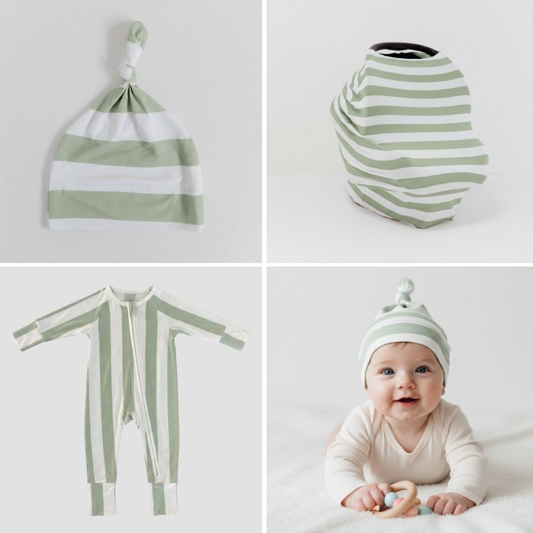 Sage Stripe New Parent Set