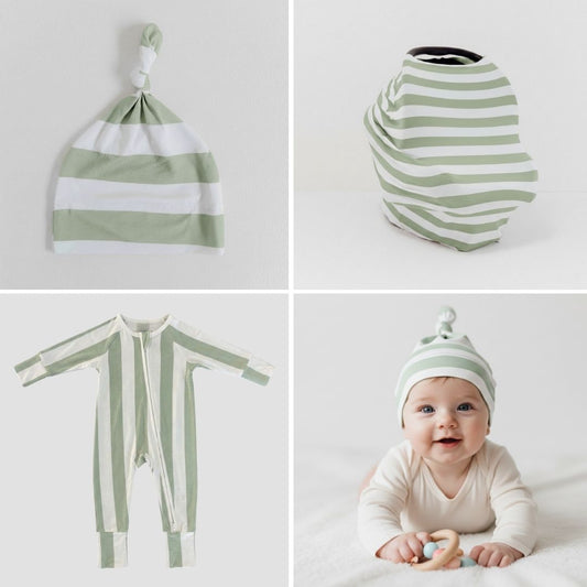 Sage Stripe New Parent Set