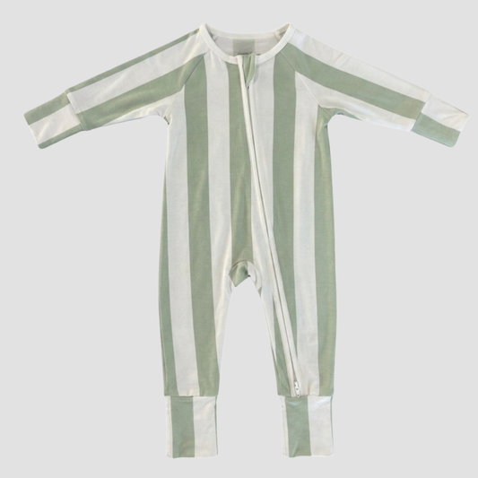 Sage Stripe Bamboo Onesie UPF 50+ (Pre-Order)